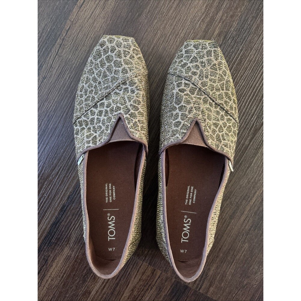 TOMS Alpargata Bronze Glitter Animal Print Glitter Toms. Size 7 Vegan SoHo EUC